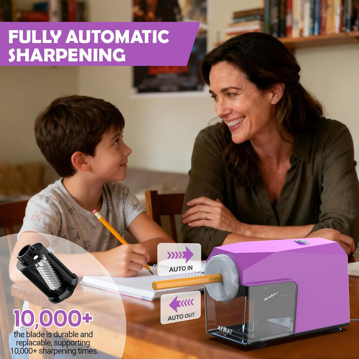 ✅Newest Model With Best Features✅Newly Upgraded Fully Automatic Electric Pencil Sharpener for 6.5-10.5mm No.2/Jumbo/Colored Pencils,3X Longer Cutter Life,PSC4PR