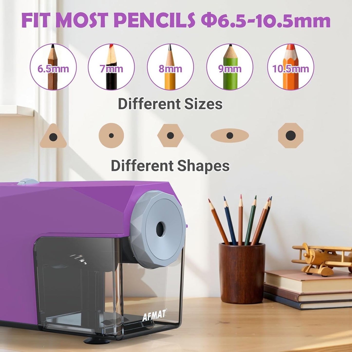 Newly Upgraded Fully Automatic Electric Pencil Sharpener for 6.5-10.5mm No.2/Jumbo/Colored Pencils,3X Longer Cutter Life,PSC4PR