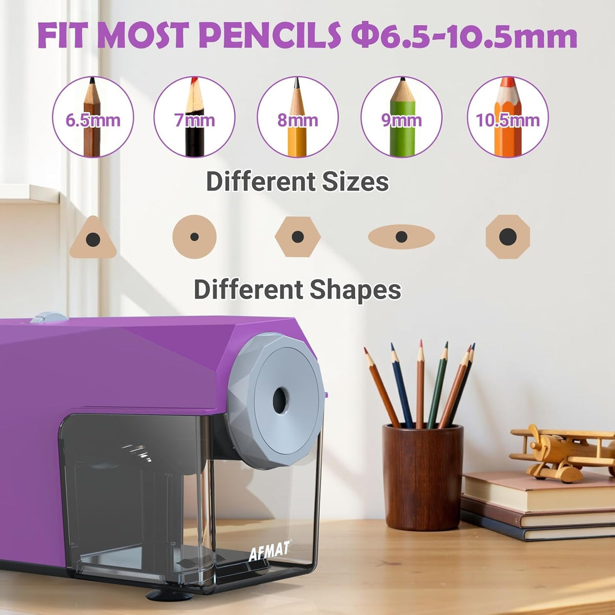 ✅Newest Model With Best Features✅Newly Upgraded Fully Automatic Electric Pencil Sharpener for 6.5-10.5mm No.2/Jumbo/Colored Pencils,3X Longer Cutter Life,PSC4PR