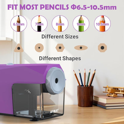 Newly Upgraded Fully Automatic Electric Pencil Sharpener for 6.5-10.5mm No.2/Jumbo/Colored Pencils,3X Longer Cutter Life,PSC4PR