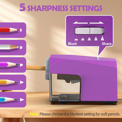 Newly Upgraded Fully Automatic Electric Pencil Sharpener for 6.5-10.5mm No.2/Jumbo/Colored Pencils,3X Longer Cutter Life,PSC4PR