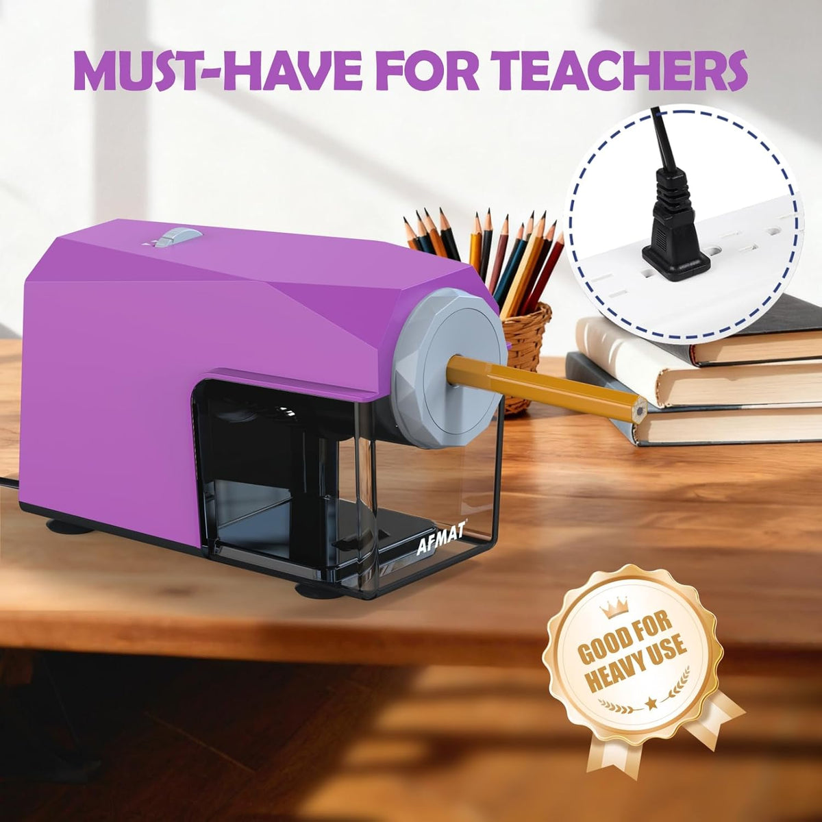 ✅Newest Model With Best Features✅Newly Upgraded Fully Automatic Electric Pencil Sharpener for 6.5-10.5mm No.2/Jumbo/Colored Pencils,3X Longer Cutter Life,PSC4PR