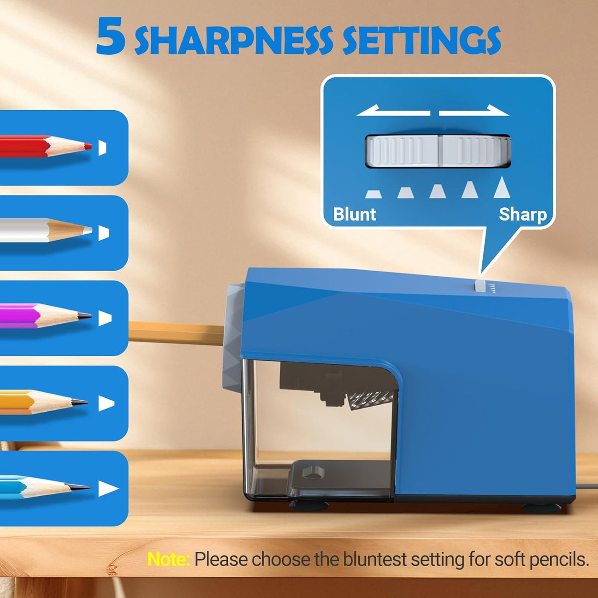 ✅Newest Model With Best Features✅Newly Upgraded Fully Automatic Electric Pencil Sharpener for 6.5-10.5mm No.2/Jumbo/Colored Pencils,3X Longer Cutter Life,PSC4BS