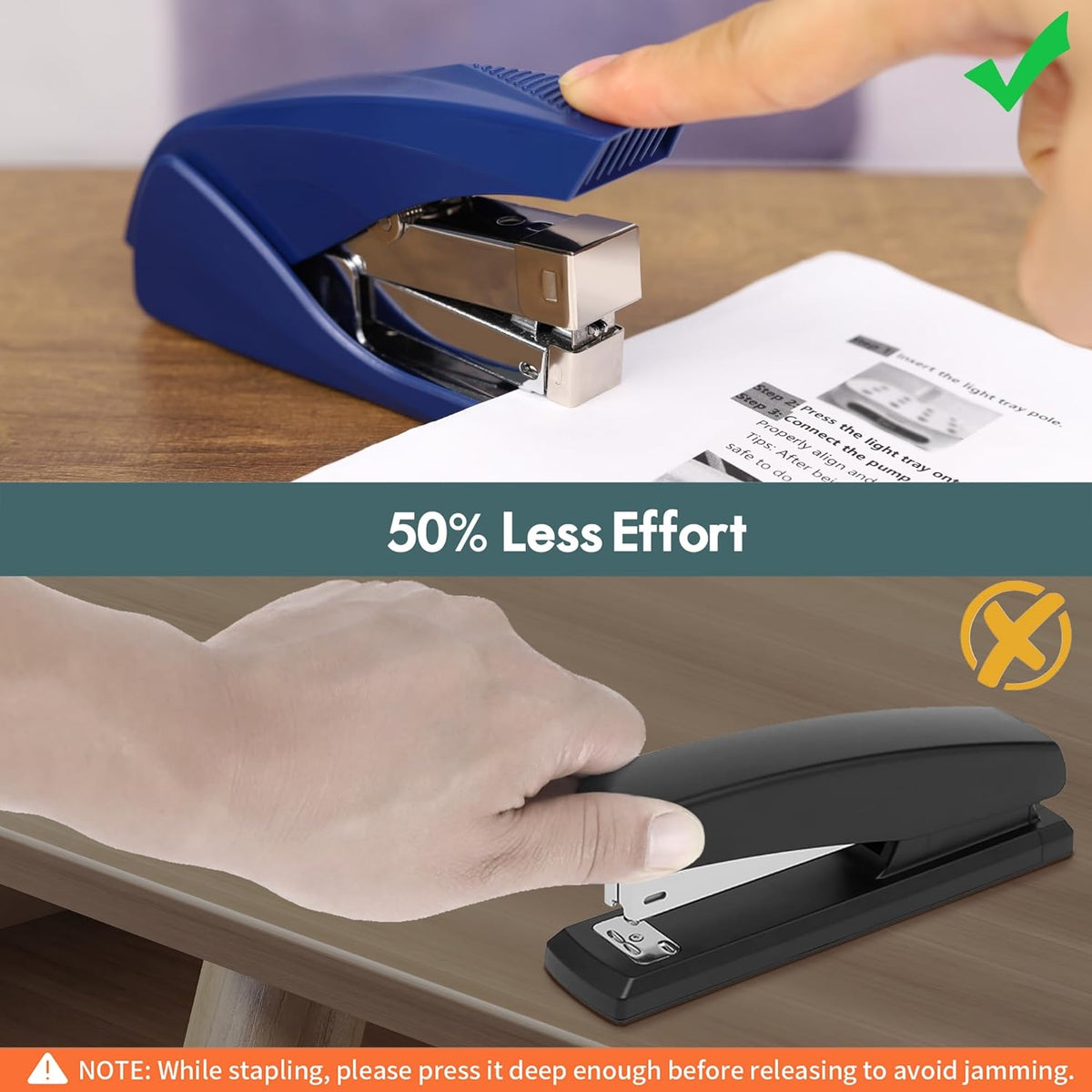 AFMAT ES10 Stapler for Desk, 50 Sheet Effortless Stapler, Desktop Stapler Staple with One Finger, Portable Handheld Ergonomic Stapler Heavy Duty,Green