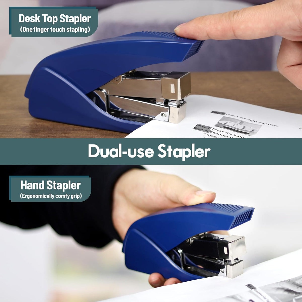 AFMAT ES10 Stapler for Desk, 50 Sheet Effortless Stapler, Desktop Stapler Staple with One Finger, Portable Handheld Ergonomic Stapler Heavy Duty,Green
