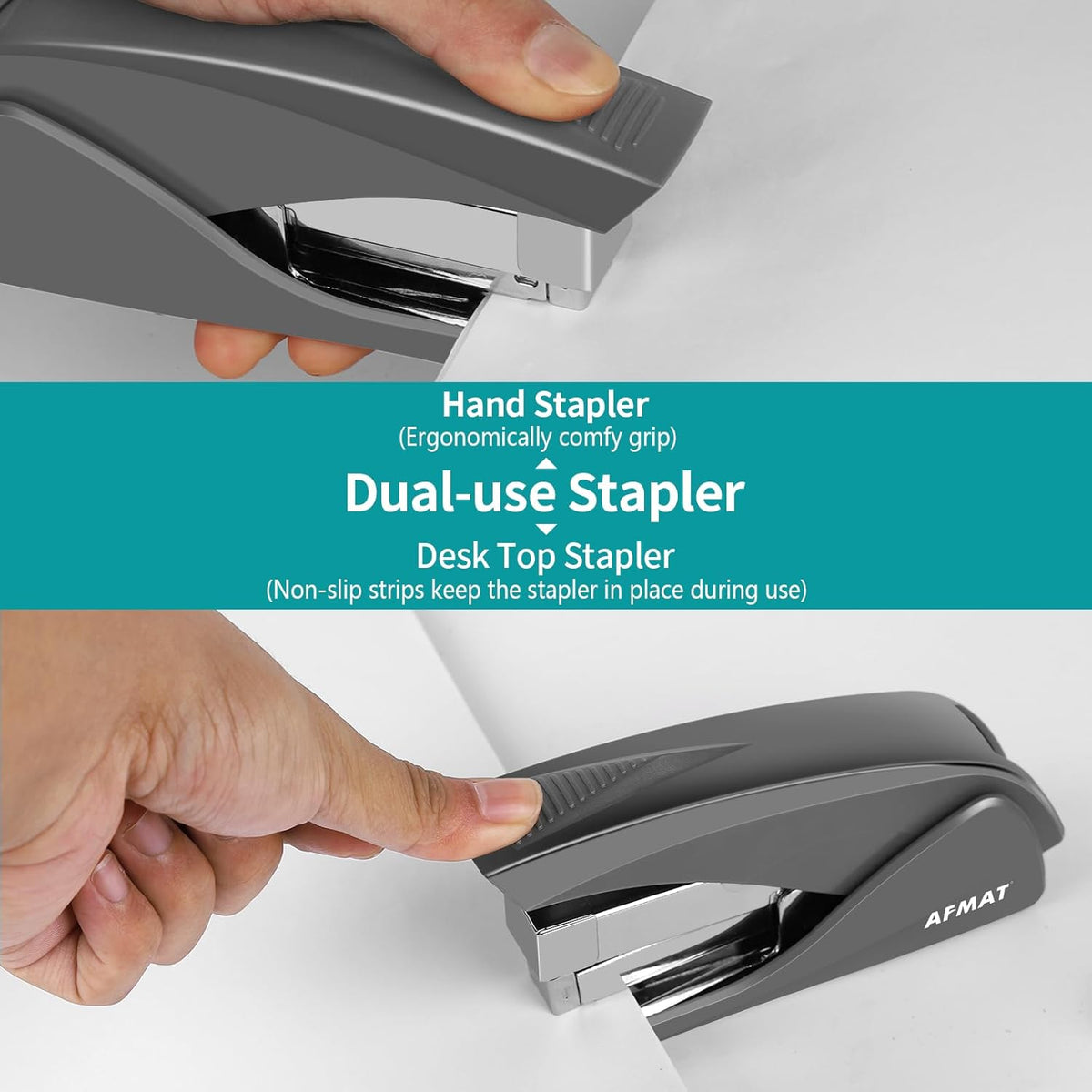 AFMAT ES10 Stapler for Desk, 50 Sheet Effortless Stapler, Desktop Stapler Staple with One Finger, Portable Handheld Ergonomic Stapler Heavy Duty,Green