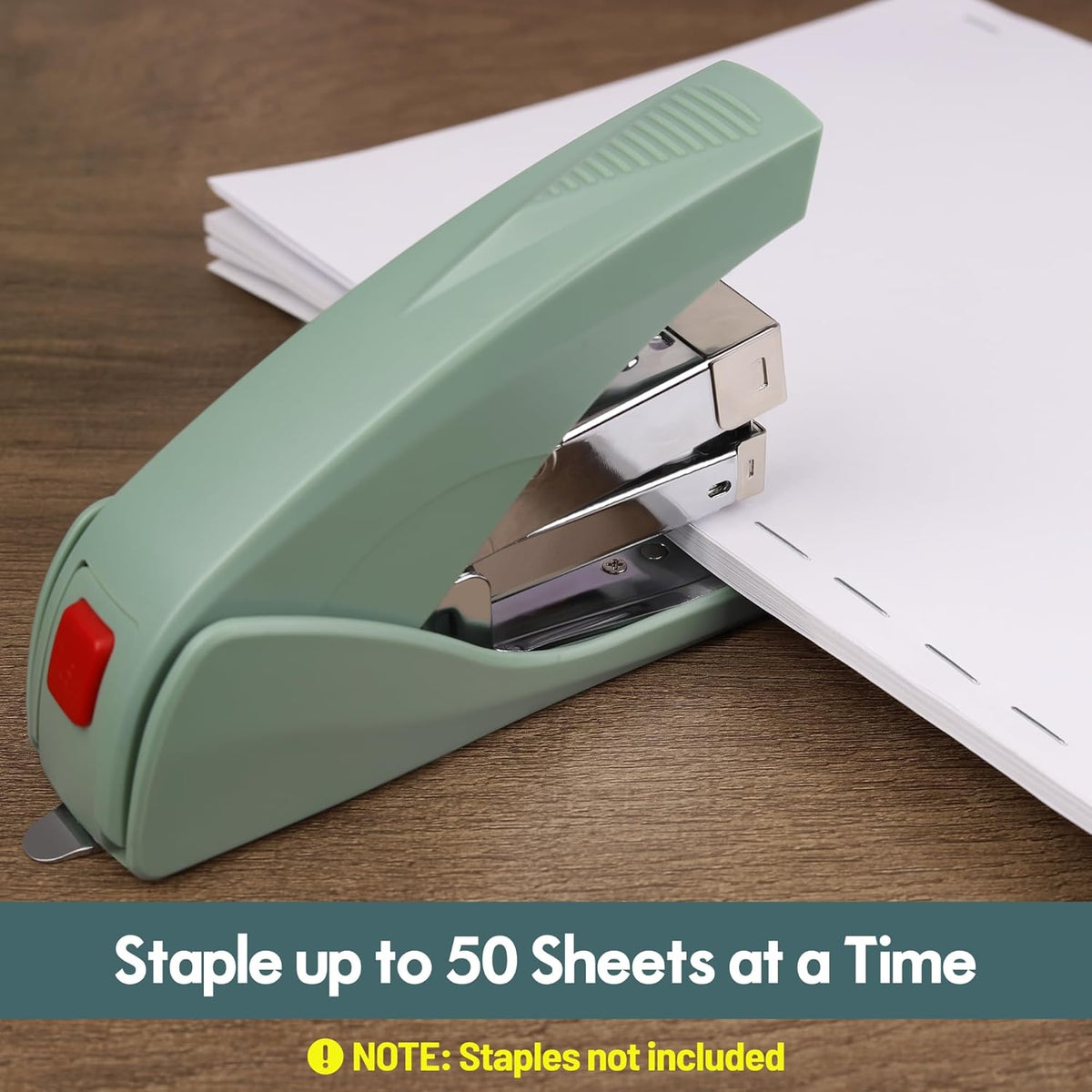 AFMAT ES10 Stapler for Desk, 50 Sheet Effortless Stapler, Desktop Stapler Staple with One Finger, Portable Handheld Ergonomic Stapler Heavy Duty,Green