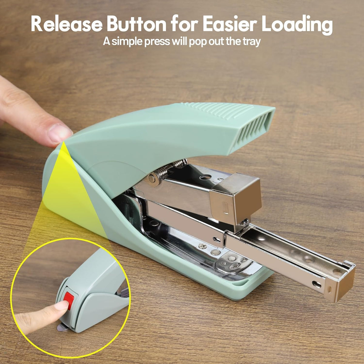 AFMAT ES10 Stapler for Desk, 50 Sheet Effortless Stapler, Desktop Stapler Staple with One Finger, Portable Handheld Ergonomic Stapler Heavy Duty,Green