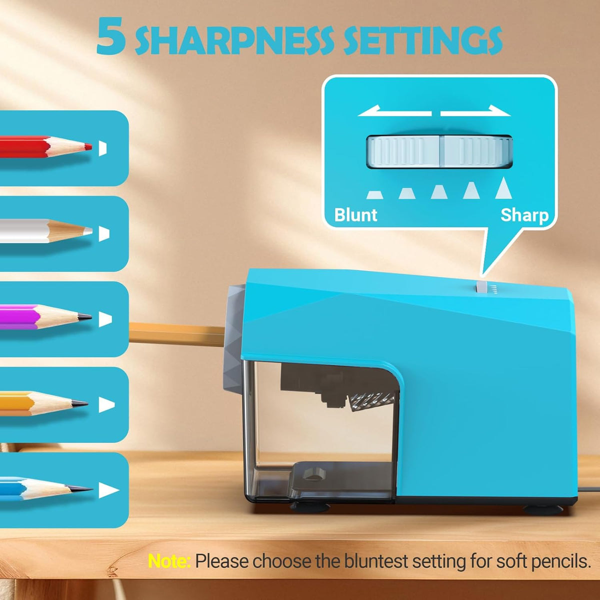 ✅Newest Model With Best Features✅Newly Upgraded Fully Automatic Electric Pencil Sharpener for 6.5-10.5mm No.2/Jumbo/Colored Pencils,3X Longer Cutter Life,PSC4CY