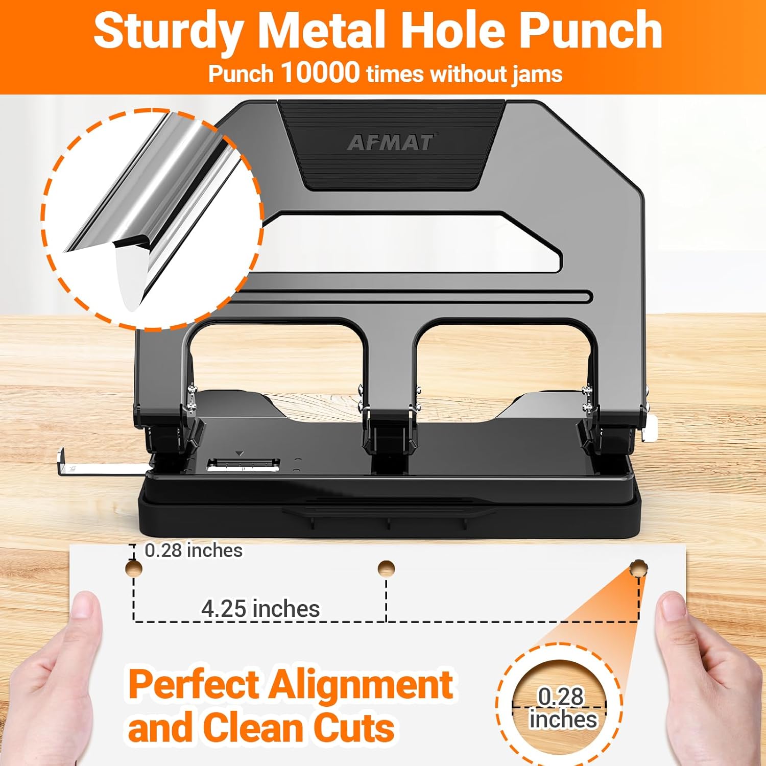 AFMAT HPX2 3 Hole Puncher Heavy Duty, 40-Sheet Heavy Duty Three Hole Punch, 50% Reduced Effort Paper Punch, 10000+ Punching Times,Black