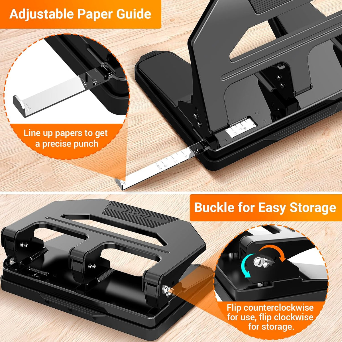 AFMAT HPX2 3 Hole Puncher Heavy Duty, 40-Sheet Heavy Duty Three Hole Punch, 50% Reduced Effort Paper Punch, 10000+ Punching Times,Black