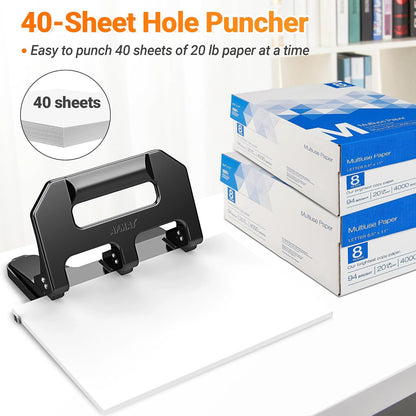 AFMAT HPX1 3 Hole Punch Heavy Duty, 3 Hole Puncher for Binder, 10000+ Punching Times, 40-Sheet Three Hole Punch,Black