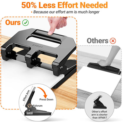 AFMAT HPX1 3 Hole Punch Heavy Duty, 3 Hole Puncher for Binder, 10000+ Punching Times, 40-Sheet Three Hole Punch,Black