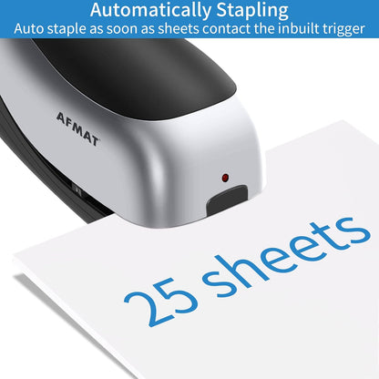 AFMAT ES03 Electric Stapler for Desk, Automatic Stapler Desktop, Office Staplers Electric, with Reload Reminder & Release Button, 25 Sheets Capacit,Black