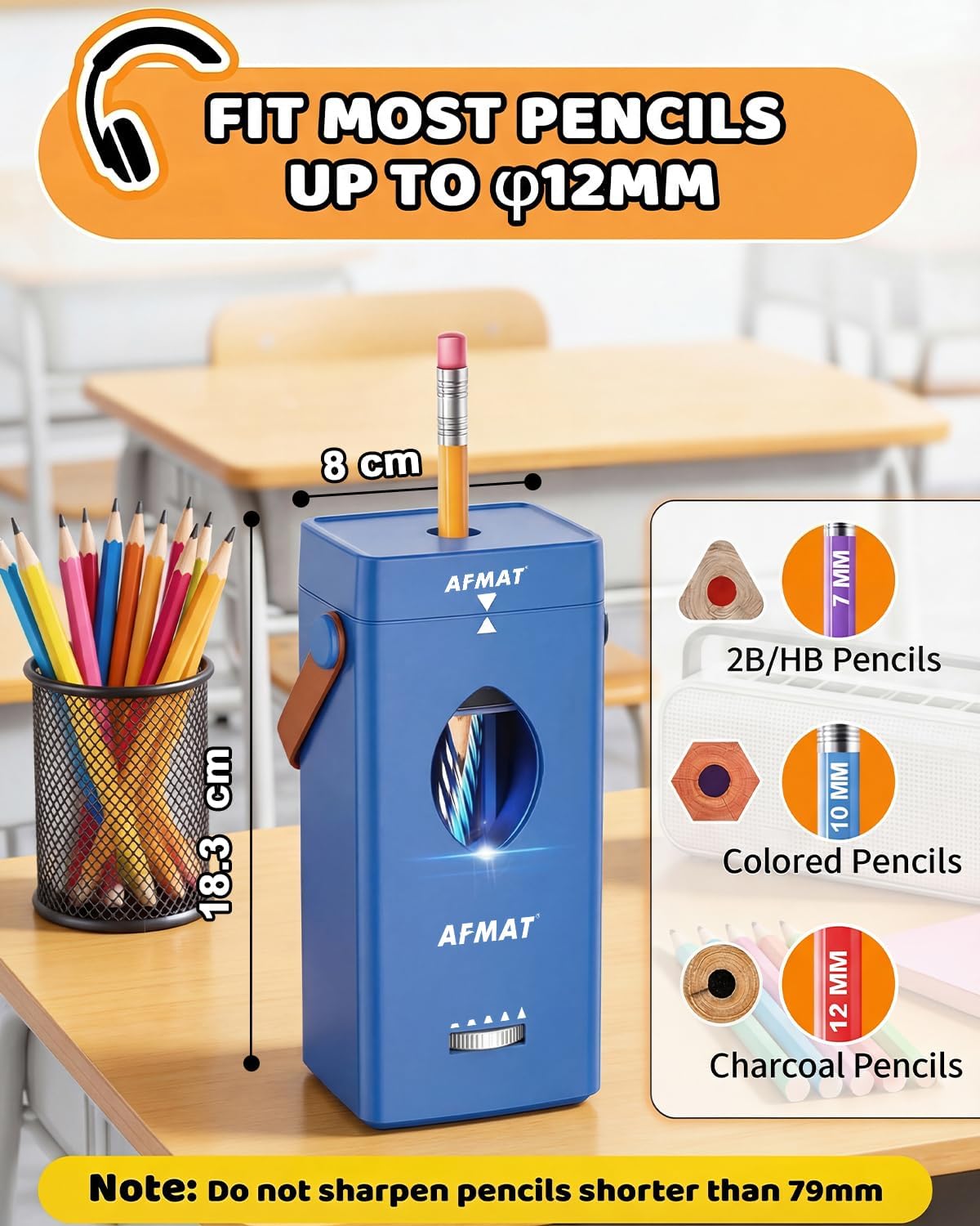 ✅Newest Model With Best Features✅Newly Upgraded Fully Automatic Rechargeable Electric Pencil Sharpener for 6-12mm No.2/Jumbo Pencils, 3X Longer Cutter Life, PSC7BS
