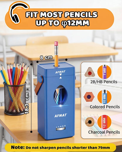 ✅Newest Model With Best Features✅Newly Upgraded Fully Automatic Rechargeable Electric Pencil Sharpener for 6-12mm No.2/Jumbo Pencils, 3X Longer Cutter Life, PSC7BS