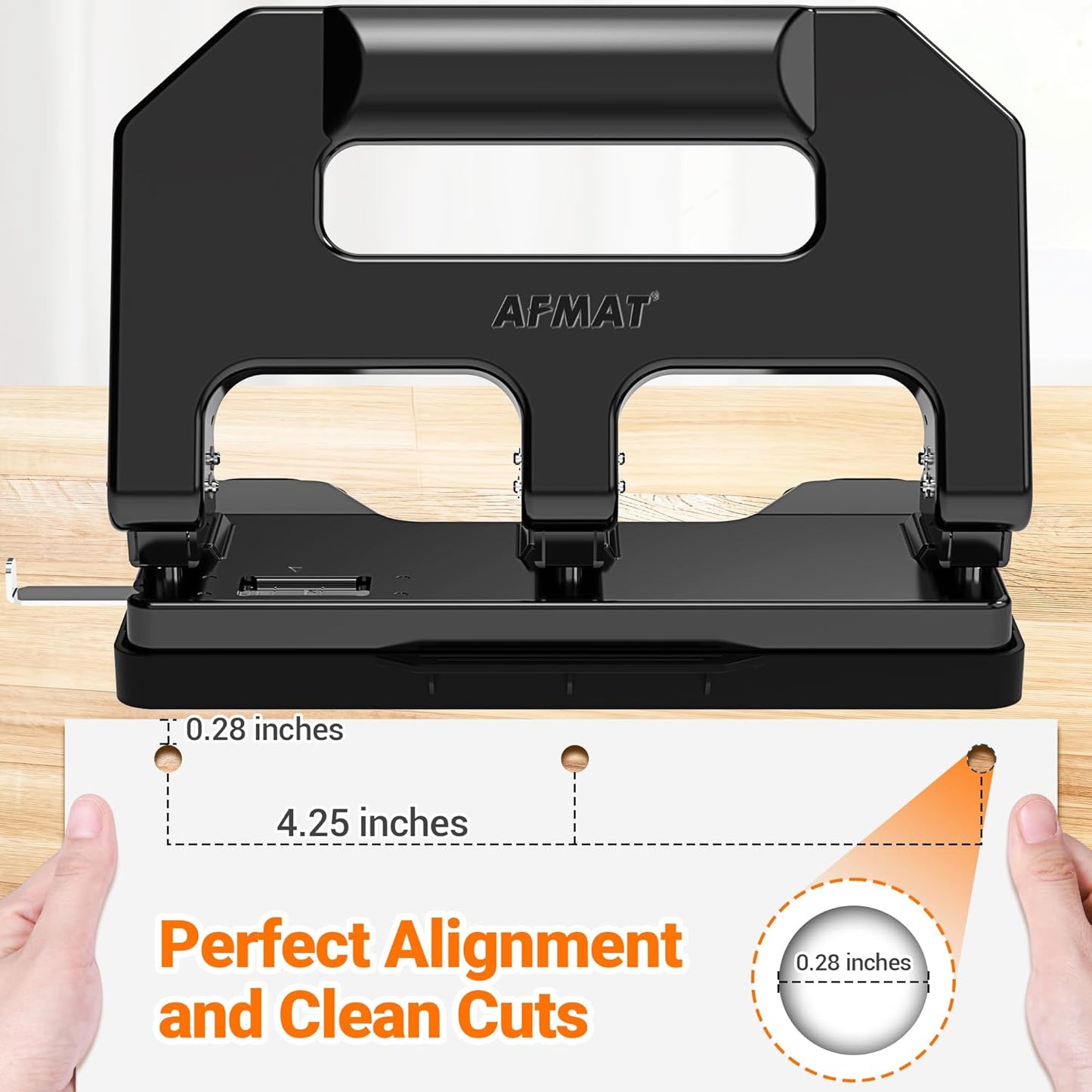 AFMAT HPX1 3 Hole Punch Heavy Duty, 3 Hole Puncher for Binder, 10000+ Punching Times, 40-Sheet Three Hole Punch,Black