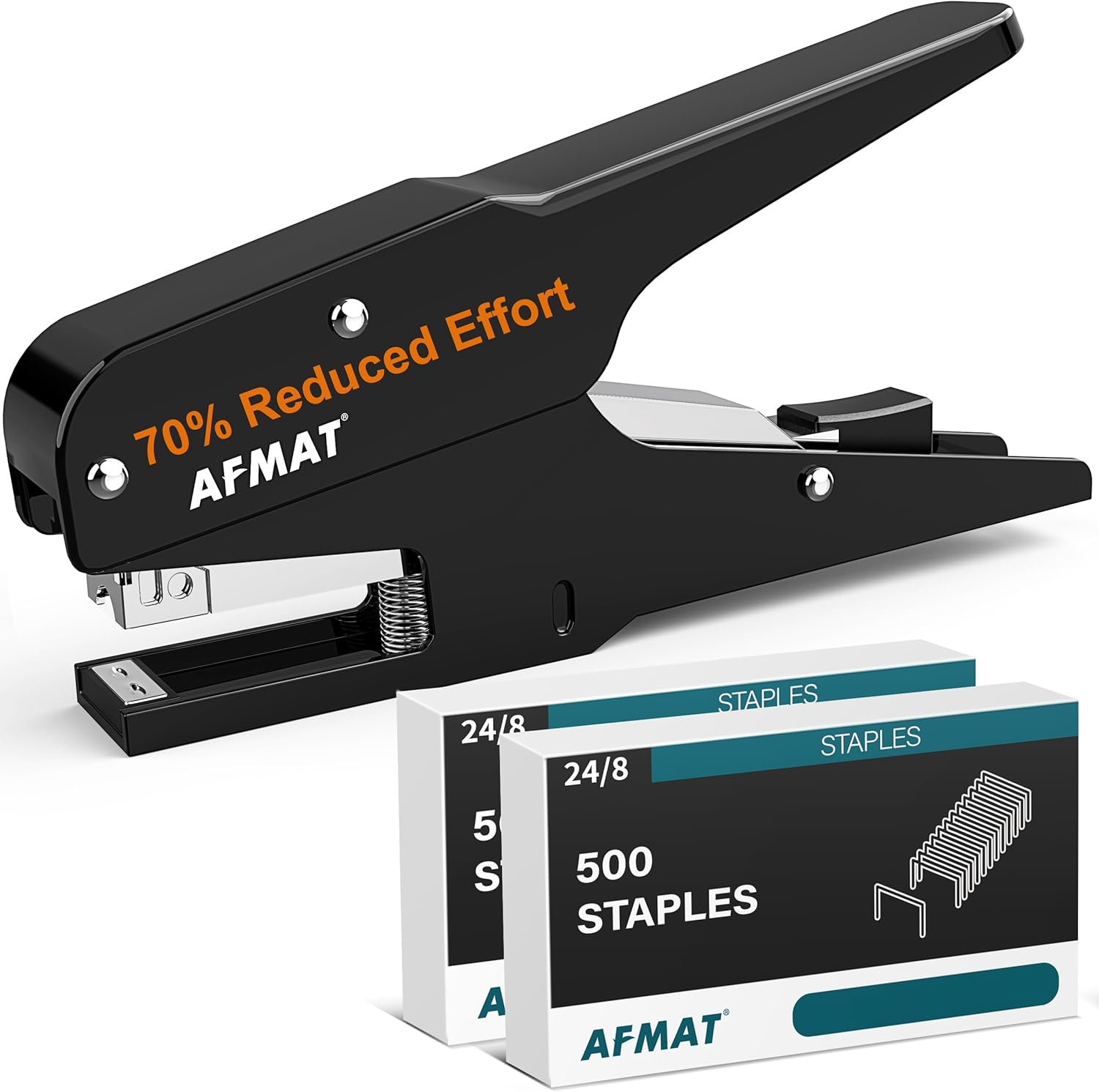 AFMAT ES14 Effortless Plier Stapler, Metal 50 Sheet Stapling Plier, with 1000 5/16