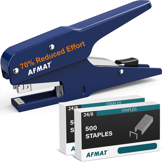 AFMAT ES14 Effortless Plier Stapler, Metal 50 Sheet Stapling Plier, with 1000 5/16" Staples,Blue