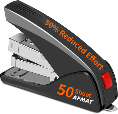 AFMAT ES10 Stapler for Desk, 50 Sheet Effortless Stapler, Desktop Stapler Staple with One Finger, Portable Handheld Ergonomic Stapler Heavy Duty,Green