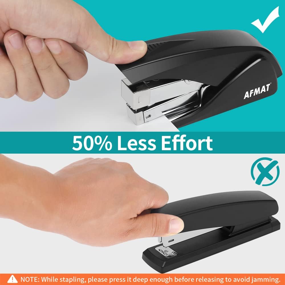 AFMAT ES10 Stapler for Desk, 50 Sheet Effortless Stapler, Desktop Stapler Staple with One Finger, Portable Handheld Ergonomic Stapler Heavy Duty,Green