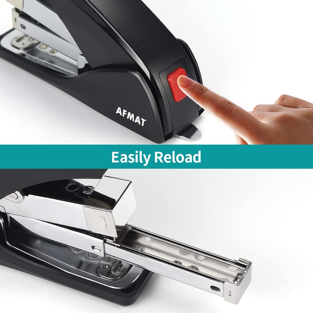 AFMAT ES10 Stapler for Desk, 50 Sheet Effortless Stapler, Desktop Stapler Staple with One Finger, Portable Handheld Ergonomic Stapler Heavy Duty,Green