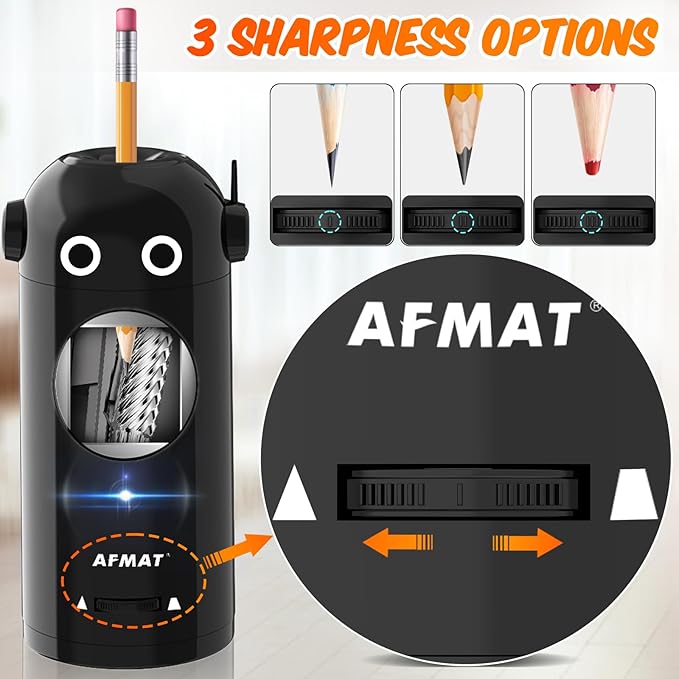 🎁Best Gift Everyone Loves🎁 AFMAT Fully Automatic Robot Rechargeable Electric Pencil Sharpener for 7-11.5mm Colored/Jumbo Pencils,PSX5BKRB
