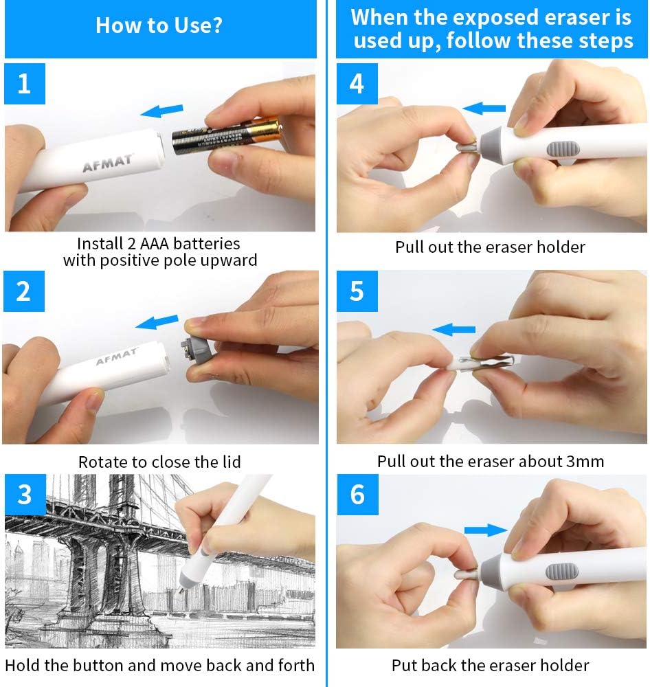 Electric Eraser Battery Operated for Artists, with 140 Eraser Refills, EEW001