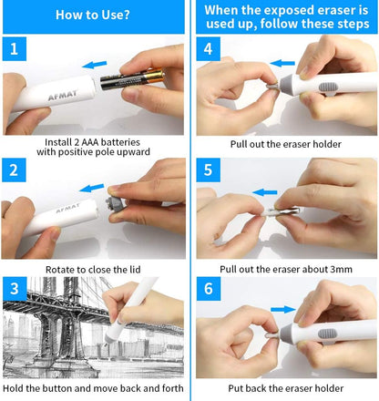 Electric Eraser Battery Operated for Artists, with 140 Eraser Refills, EEW001