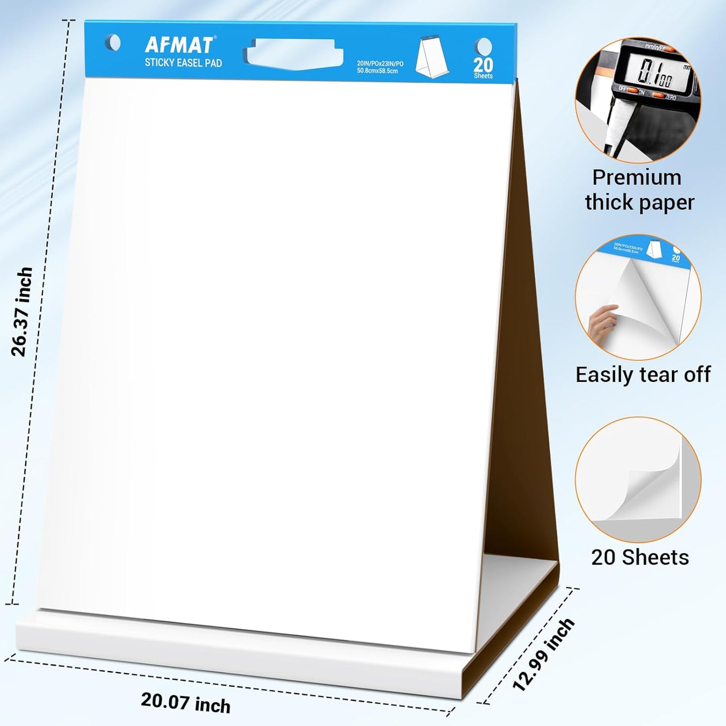 AFMAT Tabletop Sticky Easel Pad, 20 x 23 in Portable Easel Stands for Teachers, Super Sticky & Bleed-Resistant, Self-Stick Easel Paper for Office/Classroom/Training/Presentation, 20 Sheets/Pad, 8 Pads,Model:AFTP28BL
