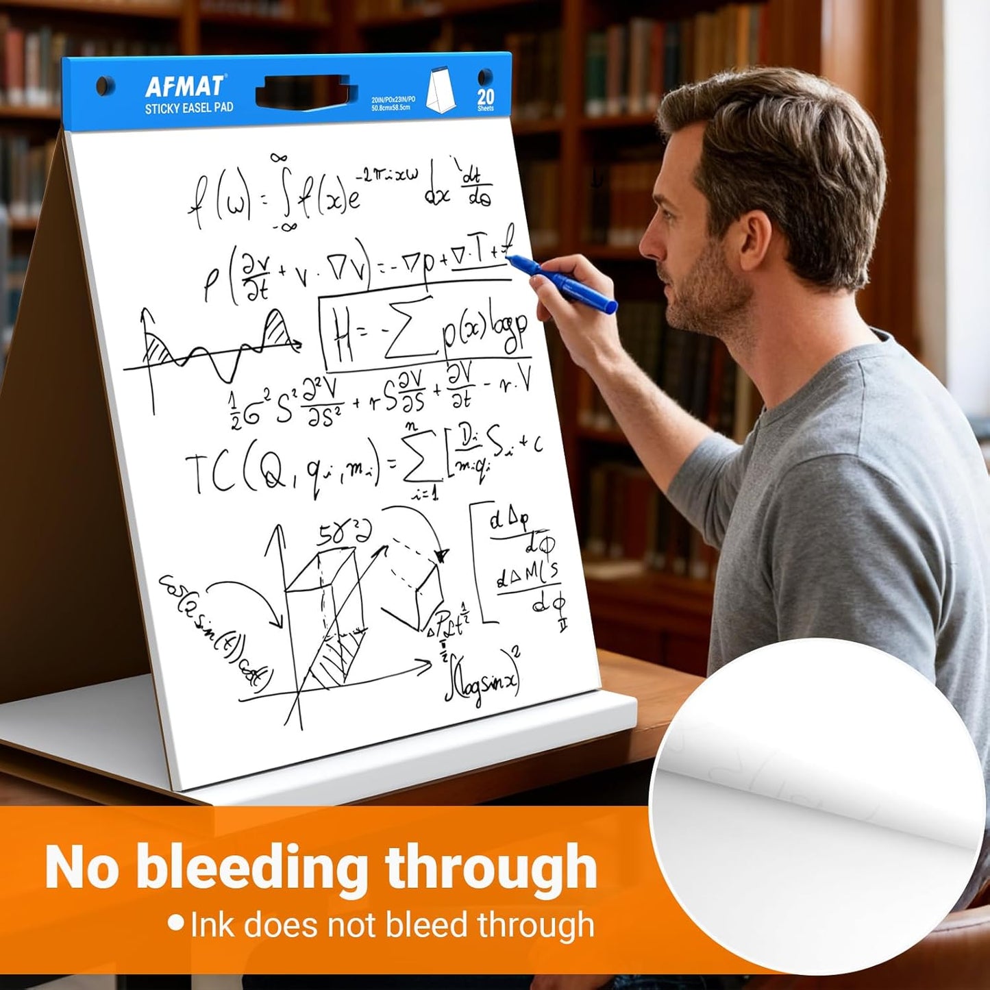 AFMAT Tabletop Sticky Easel Pad, 20 x 23 in Portable Easel Stands for Teachers, Super Sticky & Bleed-Resistant, Self-Stick Easel Paper for Office/Classroom/Training/Presentation, 20 Sheets/Pad, 8 Pads,Model:AFTP28BL