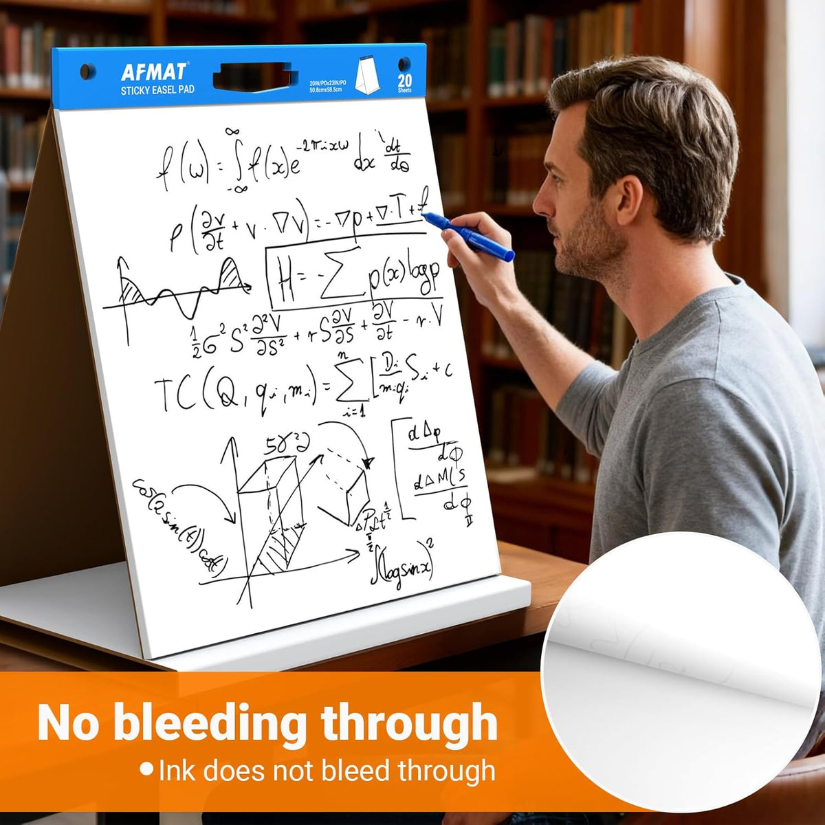 AFMAT Tabletop Sticky Easel Pad, 20 x 23 in Portable Easel Stands for Teachers, Super Sticky & Bleed-Resistant, Self-Stick Easel Paper for Office/Classroom/Training/Presentation, 20 Sheets/Pad, 8 Pads,Model:AFTP28BL