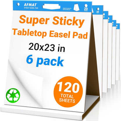 AFMAT Tabletop Sticky Easel Pad, 20 x 23 in Portable Easel Stands for Teachers, Super Sticky & Bleed-Resistant, Self-Stick Easel Paper for Office/Classroom/Training/Presentation, 20 Sheets/Pad, 8 Pads,Model:AFTP28BL