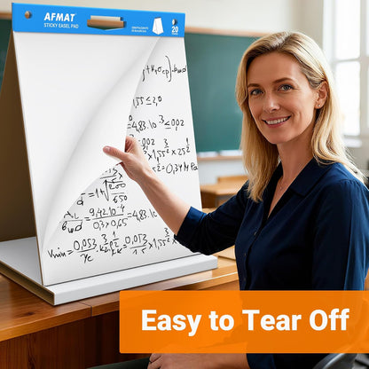 AFMAT Tabletop Sticky Easel Pad, 20 x 23 in Portable Easel Stands for Teachers, Super Sticky & Bleed-Resistant, Self-Stick Easel Paper for Office/Classroom/Training/Presentation, 20 Sheets/Pad, 8 Pads,Model:AFTP28BL