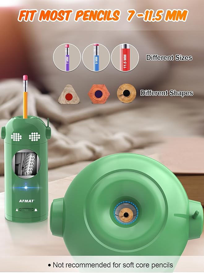 AFMAT PSX5EW Robot Fully Automatic Electric Pencil Sharpener for 7-11.5mm Pencils,PSX5GNEW