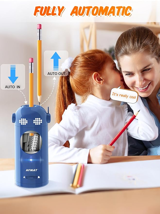 AFMAT PSX5EW Robot Fully Automatic Electric Pencil Sharpener for 7-11.5mm Pencils,PSX5GNEW
