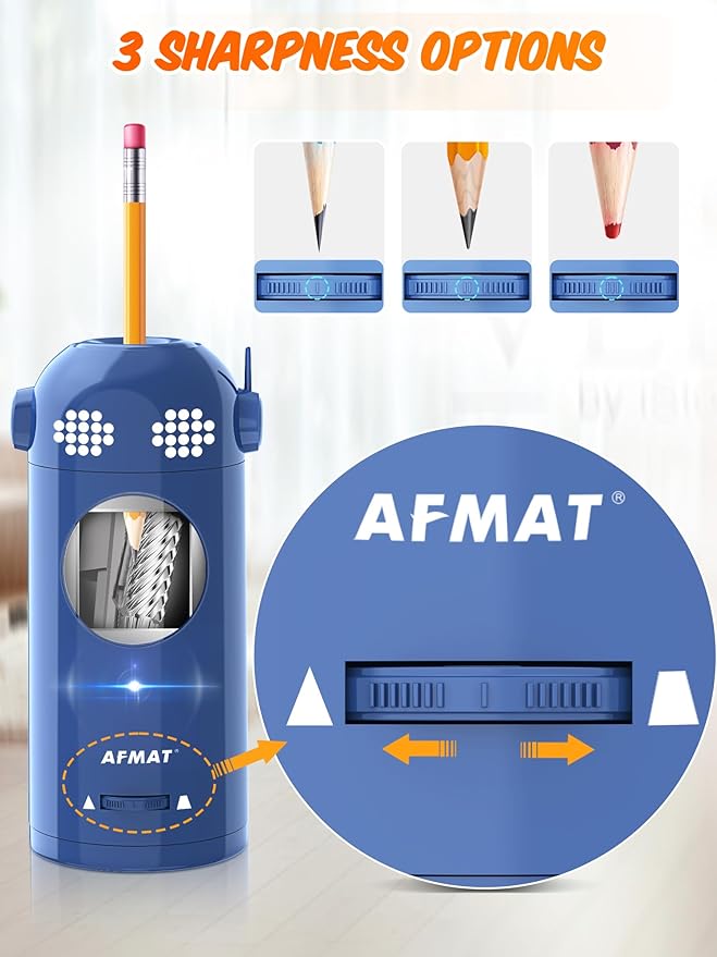 AFMAT Elektrischer Bleistiftspitzer, vollautomatisch, Roboter-Bleistiftspitzer für 7–11,5 mm Bleistifte, Modell: PSX5EW (blau) 
