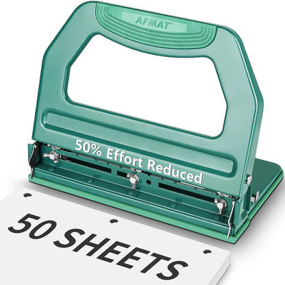 AFMAT HP18 Heavy Duty 3 Hole Punch, 50-Sheet, 50% Reduced Effort, Adjustable Two & Three Hole Punch,Black