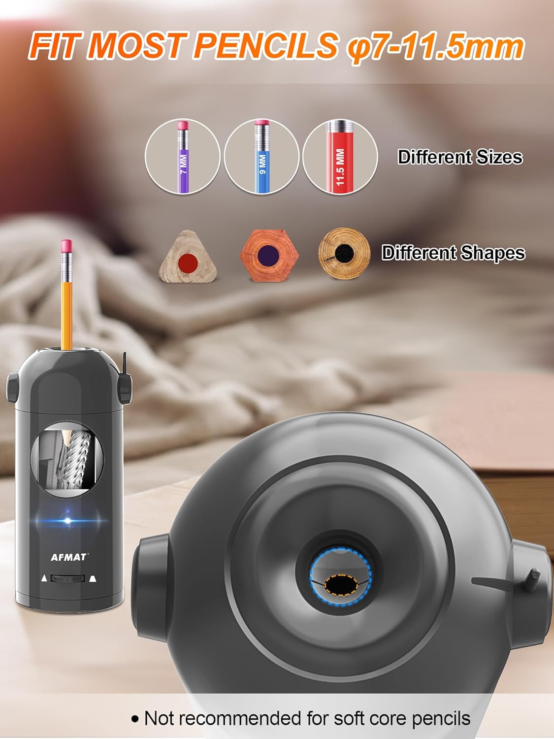 Available in Canada:AFMAT PSX5 Fully Automatic Electric Pencil Sharpener,AFMAT Electric Robot Pencil Sharpener for Colored Pencils 7-11.5mm,Blue