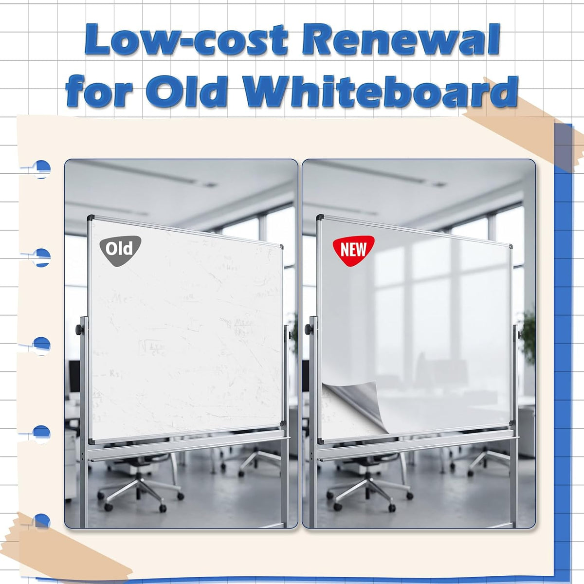 AFMAT White Board Sticker for Wall, 1.44x11ft Peel and Stick Whiteboard Wallpaper, Stain-Proof & Super Sticky Dry Erase Wall Decal, Dry Erase Contact Paper for Table/Door, 2 Rolls, 6 Markers, WS11Q2A