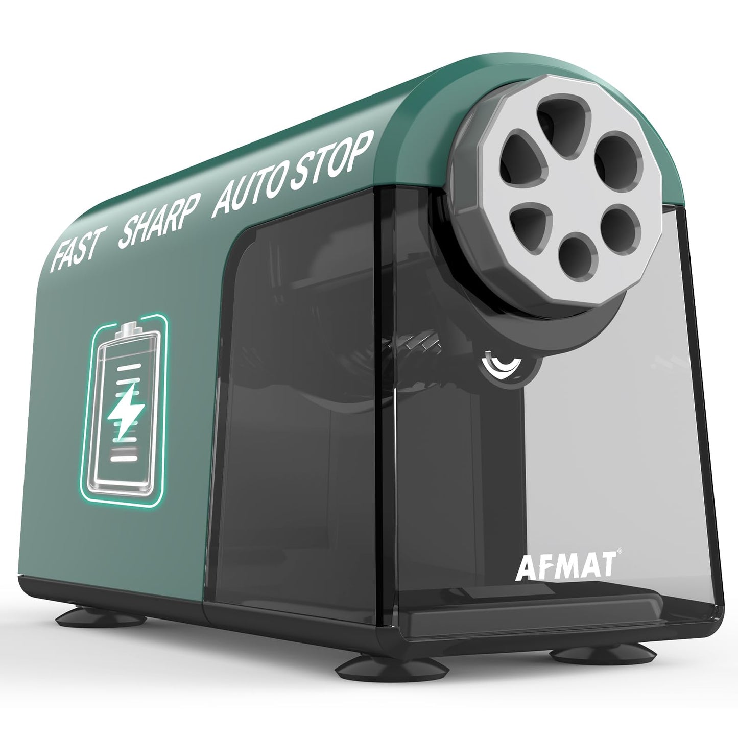 Disponible en France：AFMAT PSD2 Taille-crayon électrique avec boîte à 6 trous - Robuste et rechargeable - Pour crayons de 6 à 11 mm et crayons de couleur - Pour salle de classe, école, bureau