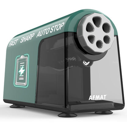 Disponible en France：AFMAT PSD2 Taille-crayon électrique avec boîte à 6 trous - Robuste et rechargeable - Pour crayons de 6 à 11 mm et crayons de couleur - Pour salle de classe, école, bureau