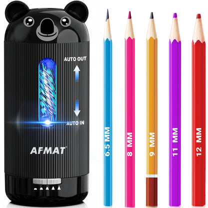 AFMAT Fully Automatic Electric Pencil Sharpener, for 6.5-12mm Pencils Rechargeable & Cordless, Auto in & Out, 5 Nibs, 7K+ Uses, Replaceable Blade, Cute Sharpener for Classroom/Home/Office, PSY4