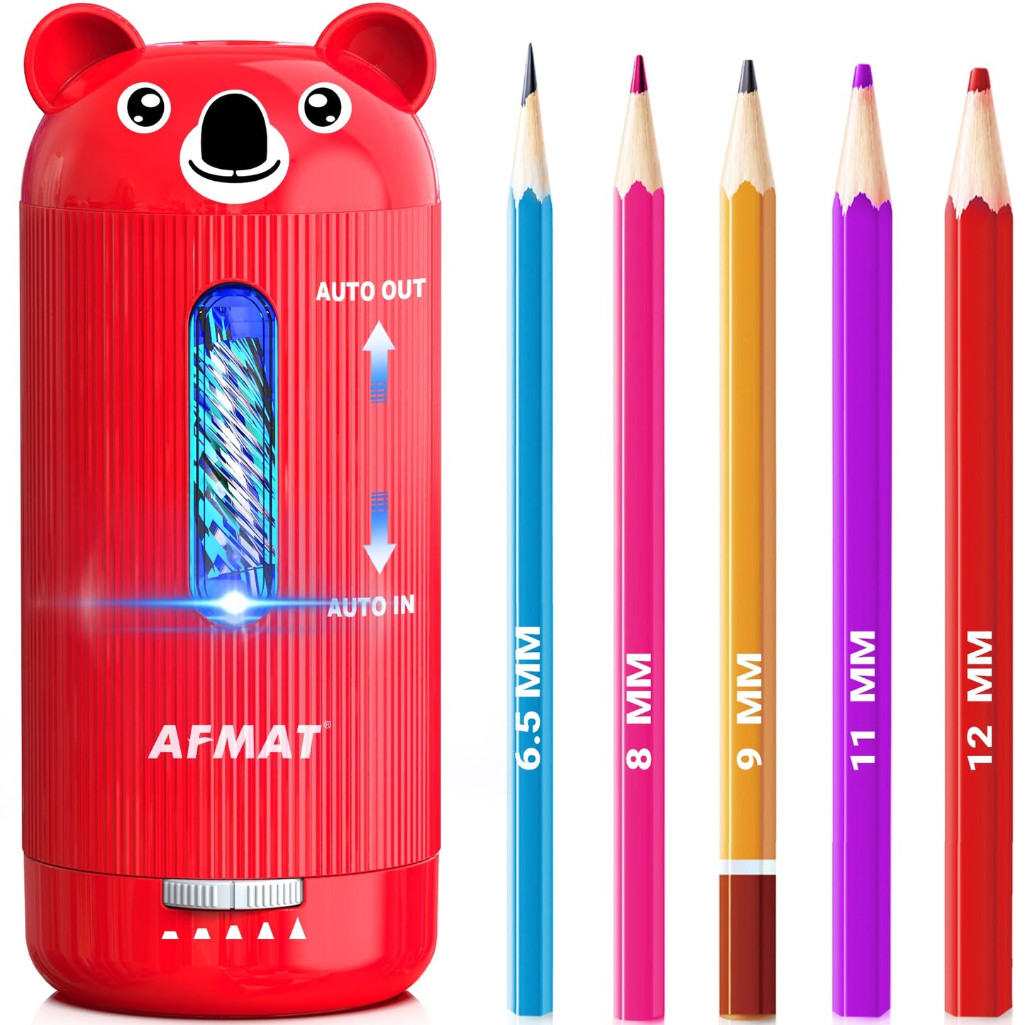 AFMAT Electric Pencil Sharpener, Fully Automatic, for 6.5-12mm Pencils Rechargeable & Cordless, Auto in & Out, 5 Nibs, 7K+ Uses, Replaceable Blade, Cute Sharpener for Classroom/Home/Office, PSY4