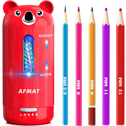 AFMAT Electric Pencil Sharpener, Fully Automatic, for 6.5-12mm Pencils Rechargeable & Cordless, Auto in & Out, 5 Nibs, 7K+ Uses, Replaceable Blade, Cute Sharpener for Classroom/Home/Office, PSY4