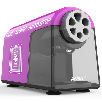 Disponible en France：AFMAT PSD2 Taille-crayon électrique avec boîte à 6 trous - Robuste et rechargeable - Pour crayons de 6 à 11 mm et crayons de couleur - Pour salle de classe, école, bureau