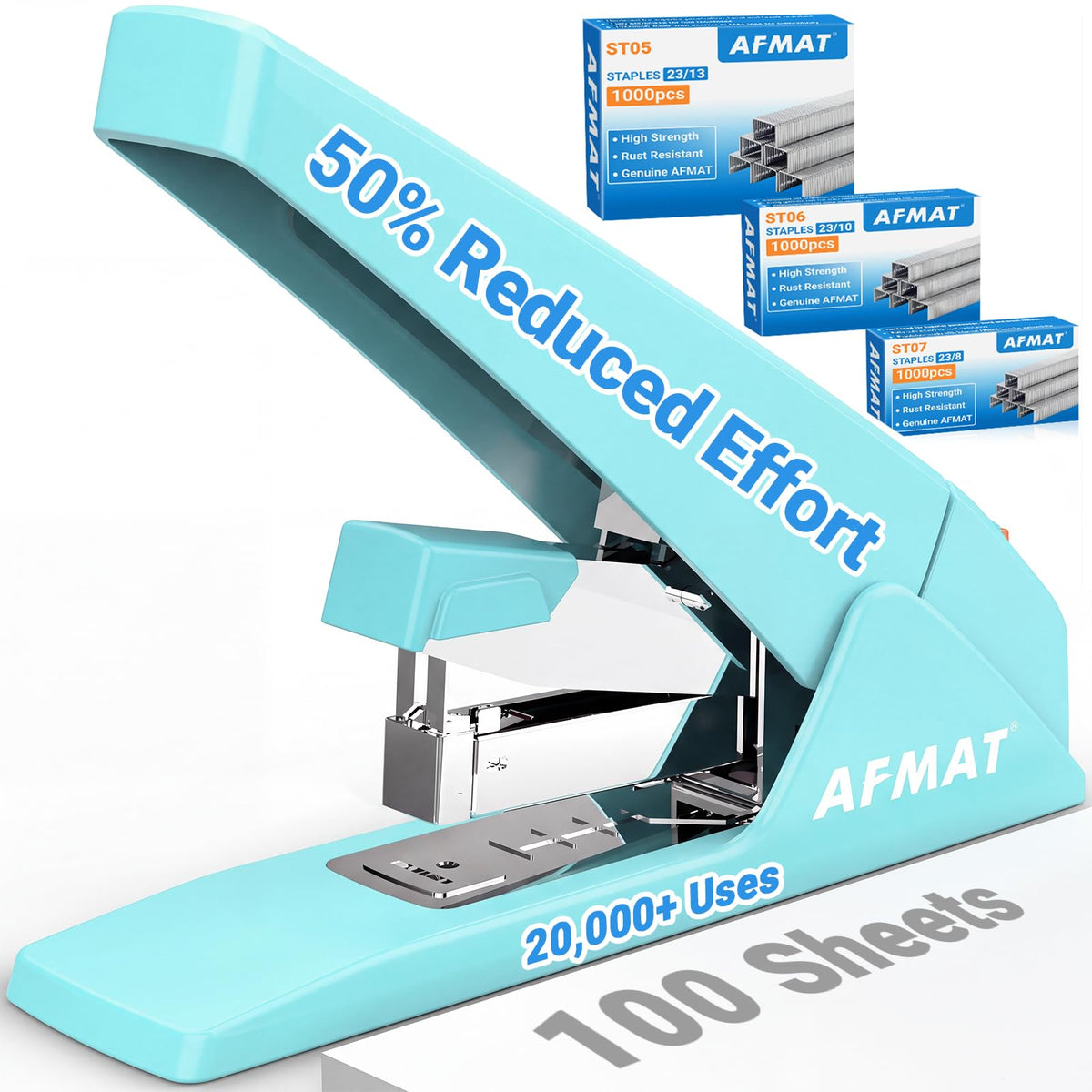 AFMAT ES18 Heavy Duty Stapler, 100-Sheet Effortless Desktop Stapler, ES18BE