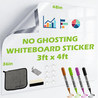 AFMAT Whiteboard Sticker for Wall, 48" x 36" White Board Paper, Super Sticky Dry Erase Wallpaper, Peel and Stick Dry Erase Board with 3 Markers, No Ghosting Whiteboard Paper for Home Office Classroom,WS23C