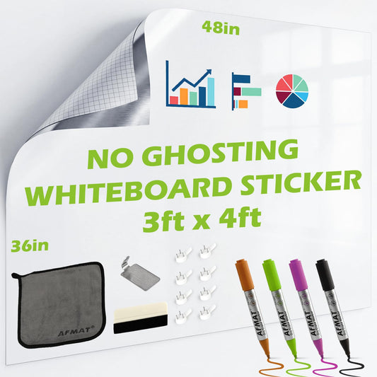 AFMAT Whiteboard Sticker for Wall, 48" x 36" White Board Paper, Super Sticky Dry Erase Wallpaper, Peel and Stick Dry Erase Board with 3 Markers, No Ghosting Whiteboard Paper for Home Office Classroom