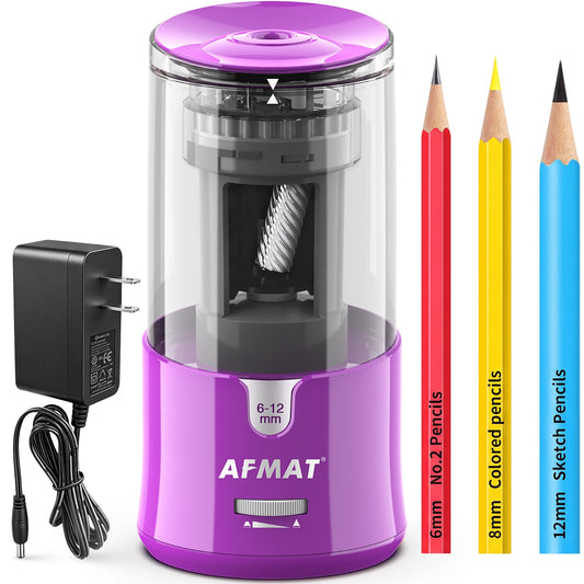 AFMAT Electric Pencil Sharpener, Plug-in Pencil Sharpener for 6-12mm Pencil | For No.2/Colored/Jumbo Pencils, Auto Stop, Super Fast & Sharp, Replaceable Blade, 8000+ Sharpenings for Classroom/Home/Office,PS92PR